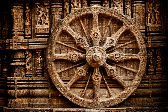The wheel of dharma at Konark Sun Temple in Orissa